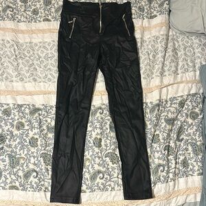 Apperloth A High Waist Zip Up PU Leather Tight Stretchy Skinny Pants